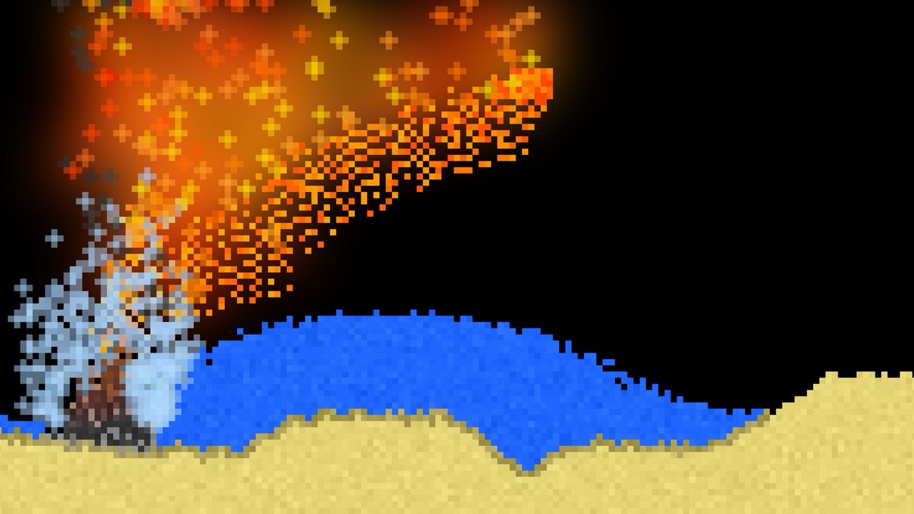 Lava, agua y arena en Sandboxels